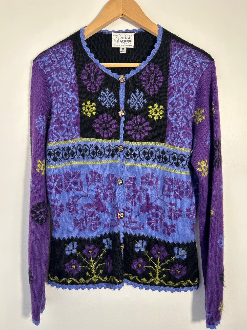 Alpaca Imports Peru Alpaca Wool Floral Fair Isle Cardigan Sweater Women’s M